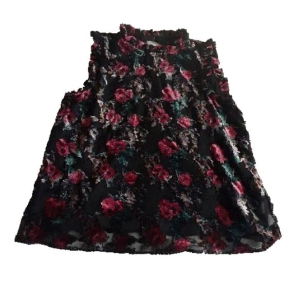 Dalia Women's Size L Black Burnt Velvet Floral Sheer Ruffle Sleeveless Blouse - Picture 2 of 12